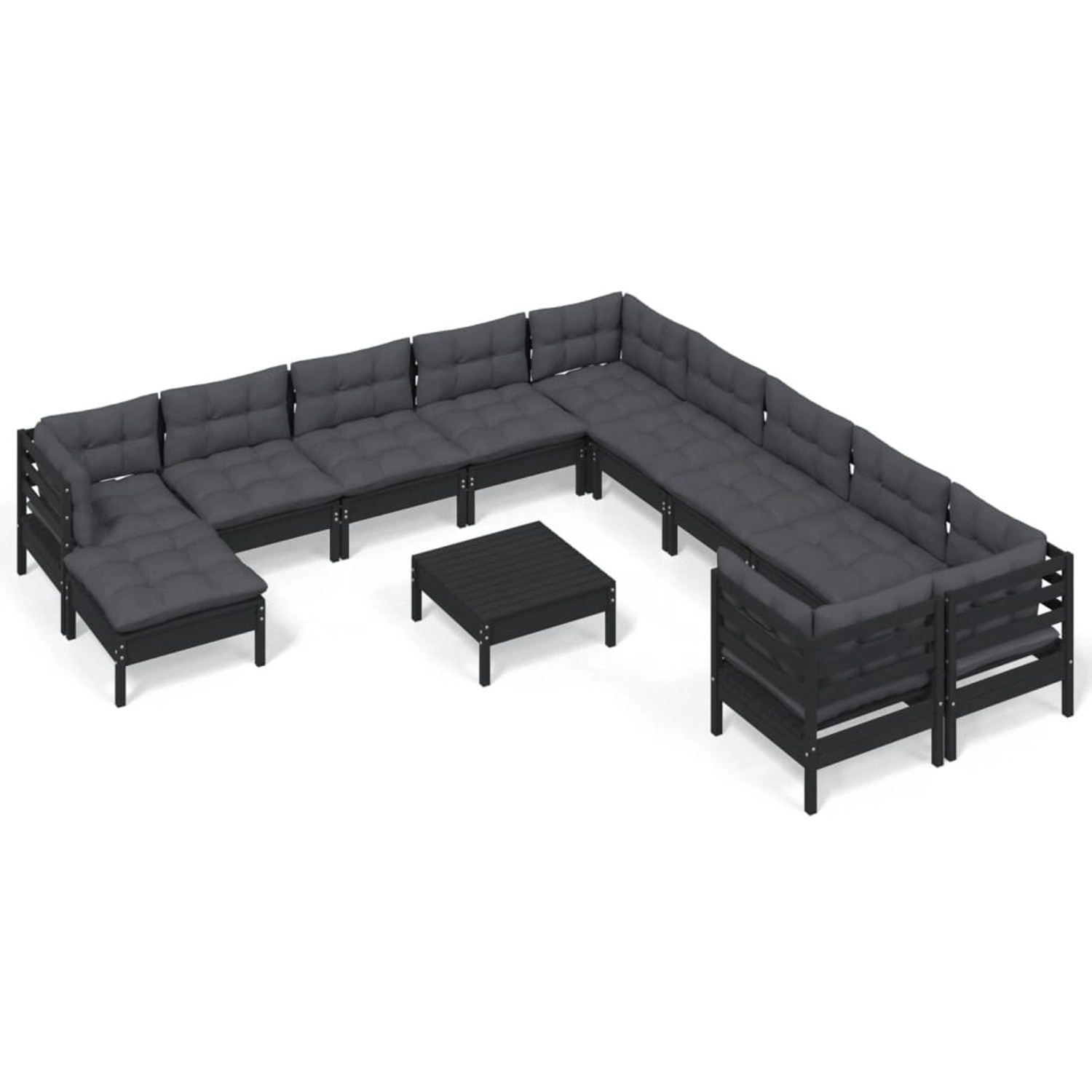 12-tlg. Garten-lounge-set Mit Kissen Schwarz Kiefernholz günstig online kaufen