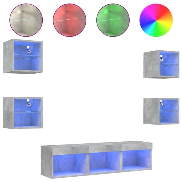 VidaXL 7-tlg. Wohnwand mit LED-Beleuchtung Betongrau Holzwerkstoff günstig online kaufen