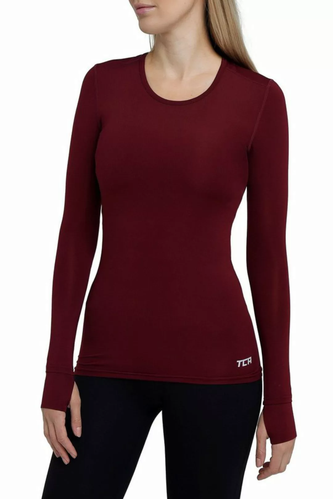 TCA Langarmshirt TCA Damen Stamina Langarm Laufshirt mit Tasche - Cabernet, günstig online kaufen