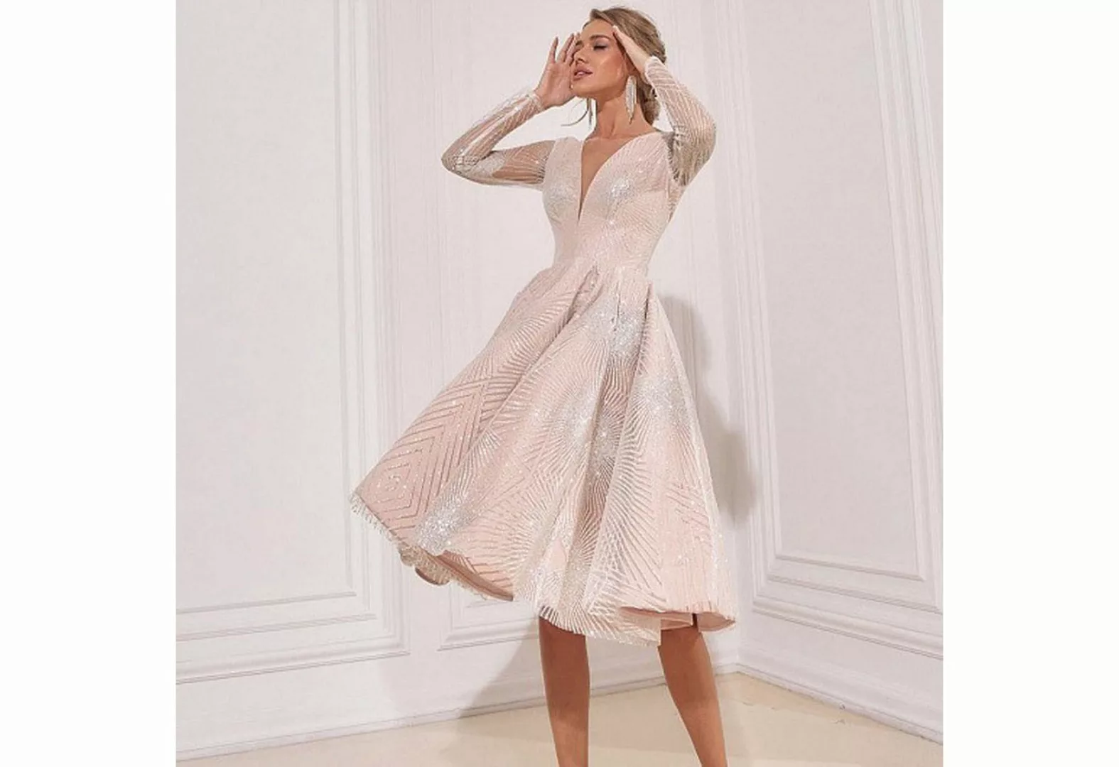 KIKI Abendkleid Rosa Spitzen-Abendkleid für Damen – mittellanges Kleid – Pa günstig online kaufen