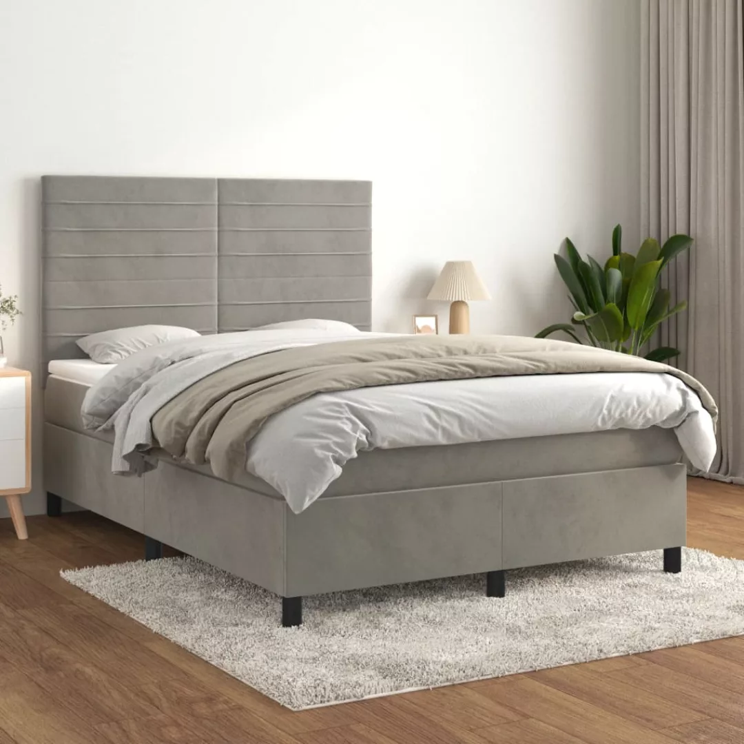 Vidaxl Boxspringbett Mit Matratze Hellgrau 140x200 Cm Samt günstig online kaufen