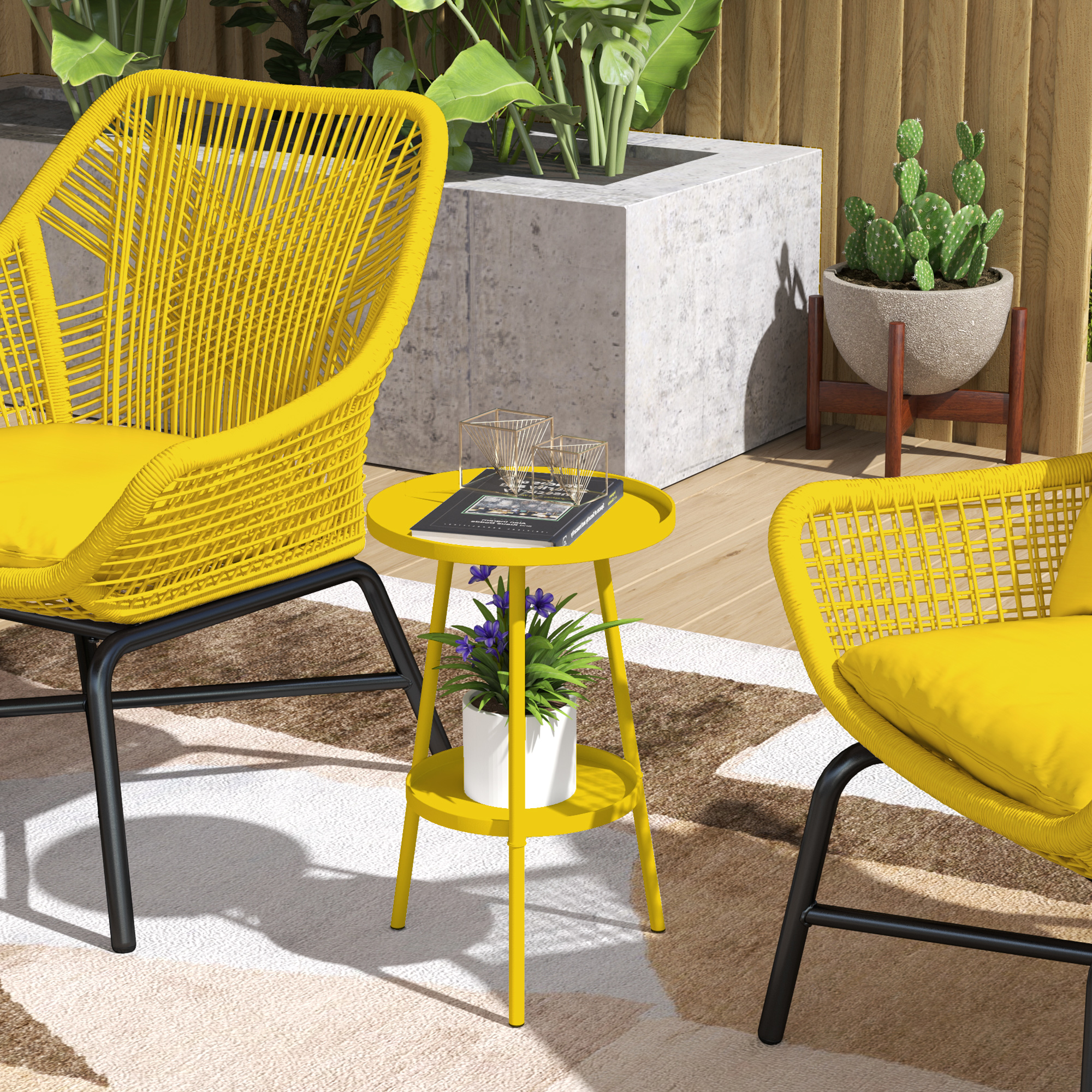 Outsunny Kleiner runder Beistelltisch mit 2 Ebenen, Gartentisch, für Terras günstig online kaufen