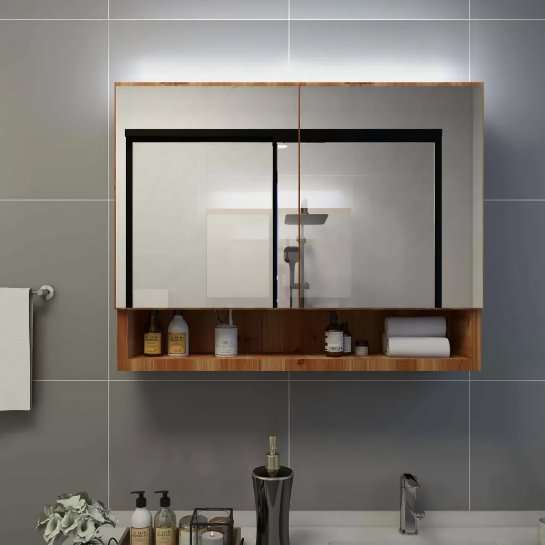 Led-bad-spiegelschrank Eichefarben 80x15x60 Cm Mdf günstig online kaufen