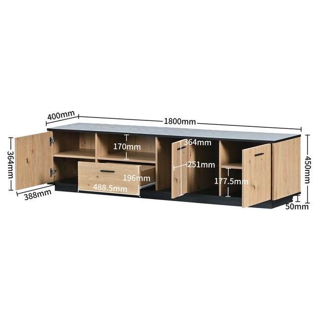 OKWISH TV-Schrank Mit einer Schublade,drei Türen, zwei offene Fächer mit Gl günstig online kaufen
