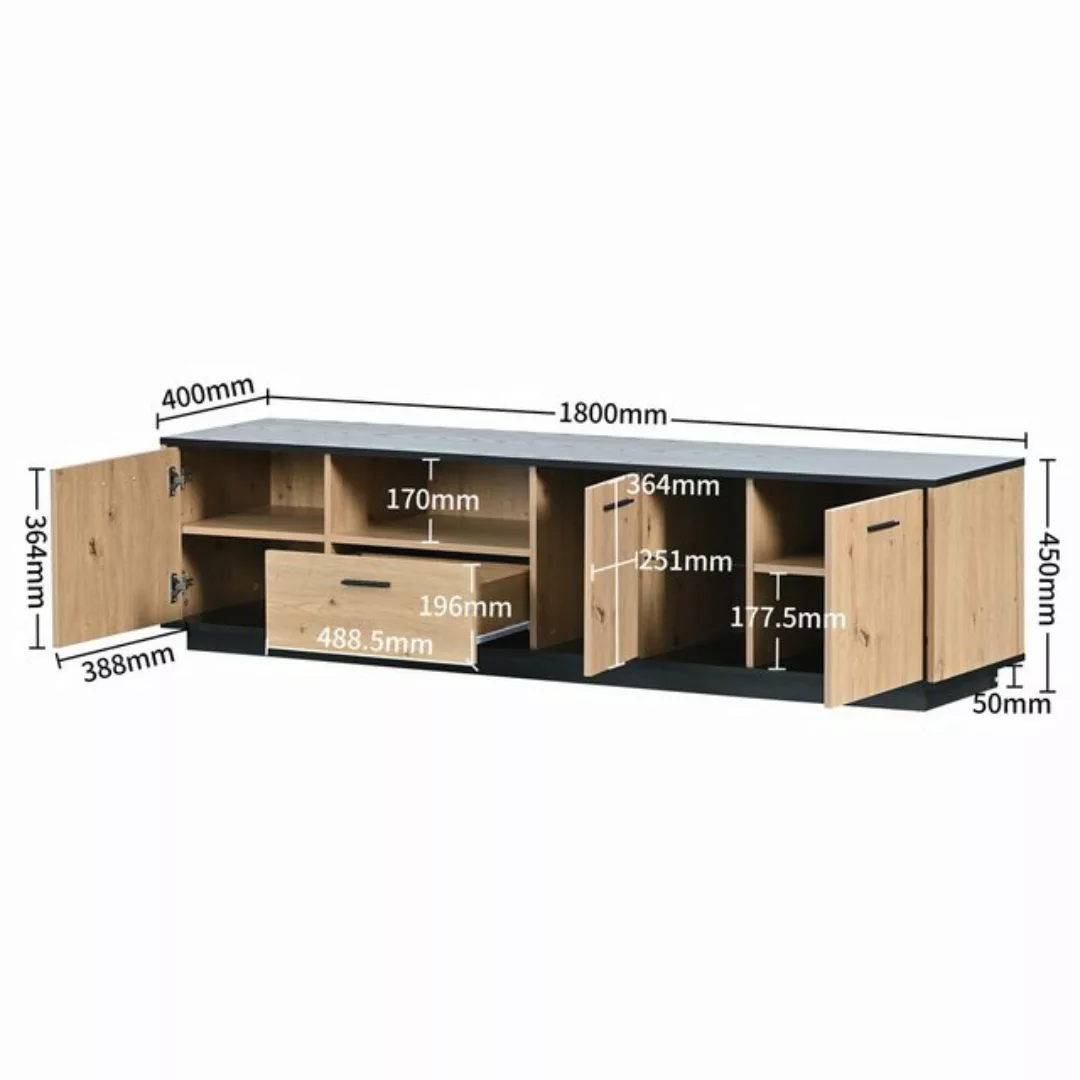 KoDise TV-Schrank Lowboard TV-Schrank mit Schublade,offene Fächer mit Glas, günstig online kaufen