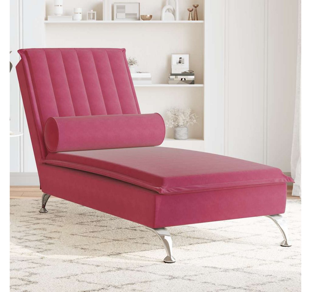 vidaXL Chaiselongue, Massage-Chaiselongue mit Nackenrolle Weinrot Samt günstig online kaufen