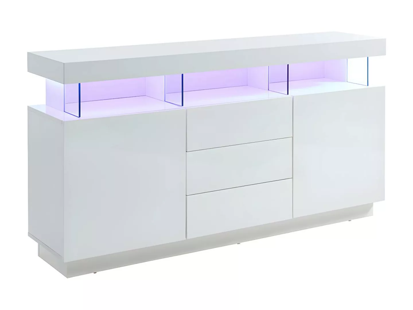 Sideboard mit 3 Schubladen & 2 Türen + LEDs - MDF - Weiß lackiert - FABIO I günstig online kaufen