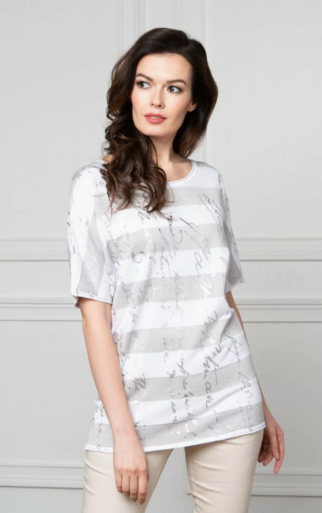 Passioni T-Shirt T-Shirt mit silbernen Streifen, Foliendruck und Fledermaus günstig online kaufen