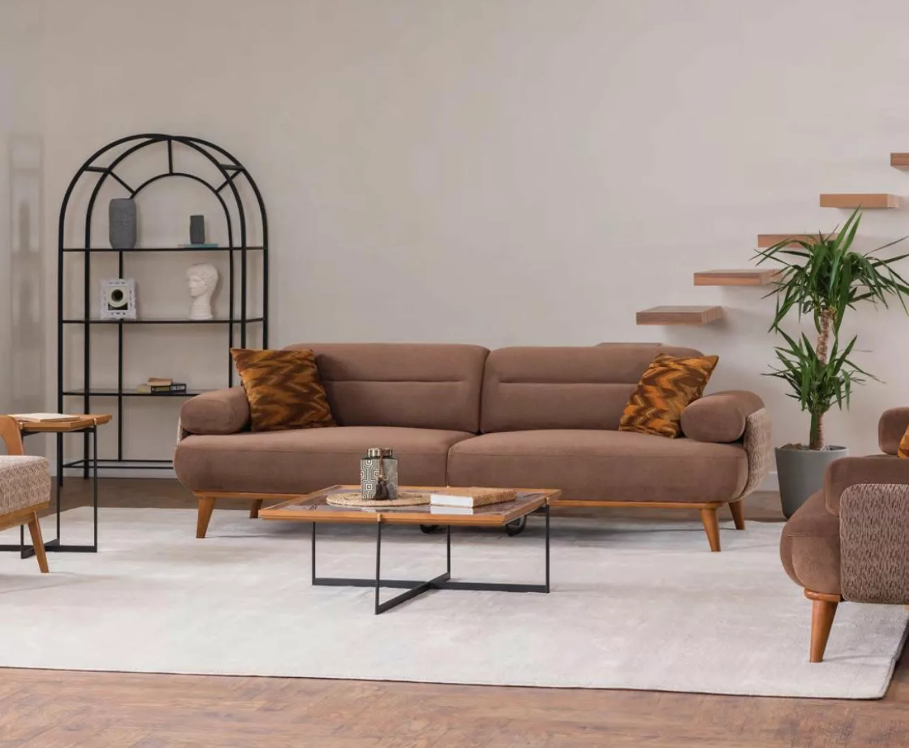 Xlmoebel 3-Sitzer Designer-Sofa in Braun mit 3 Sitzen und Holzfüßen für das günstig online kaufen