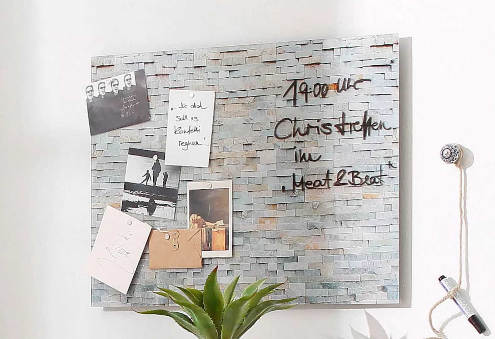 Home affaire Magnettafel "Stone Wall", Memoboard, aus Glas, Stein Motiv günstig online kaufen