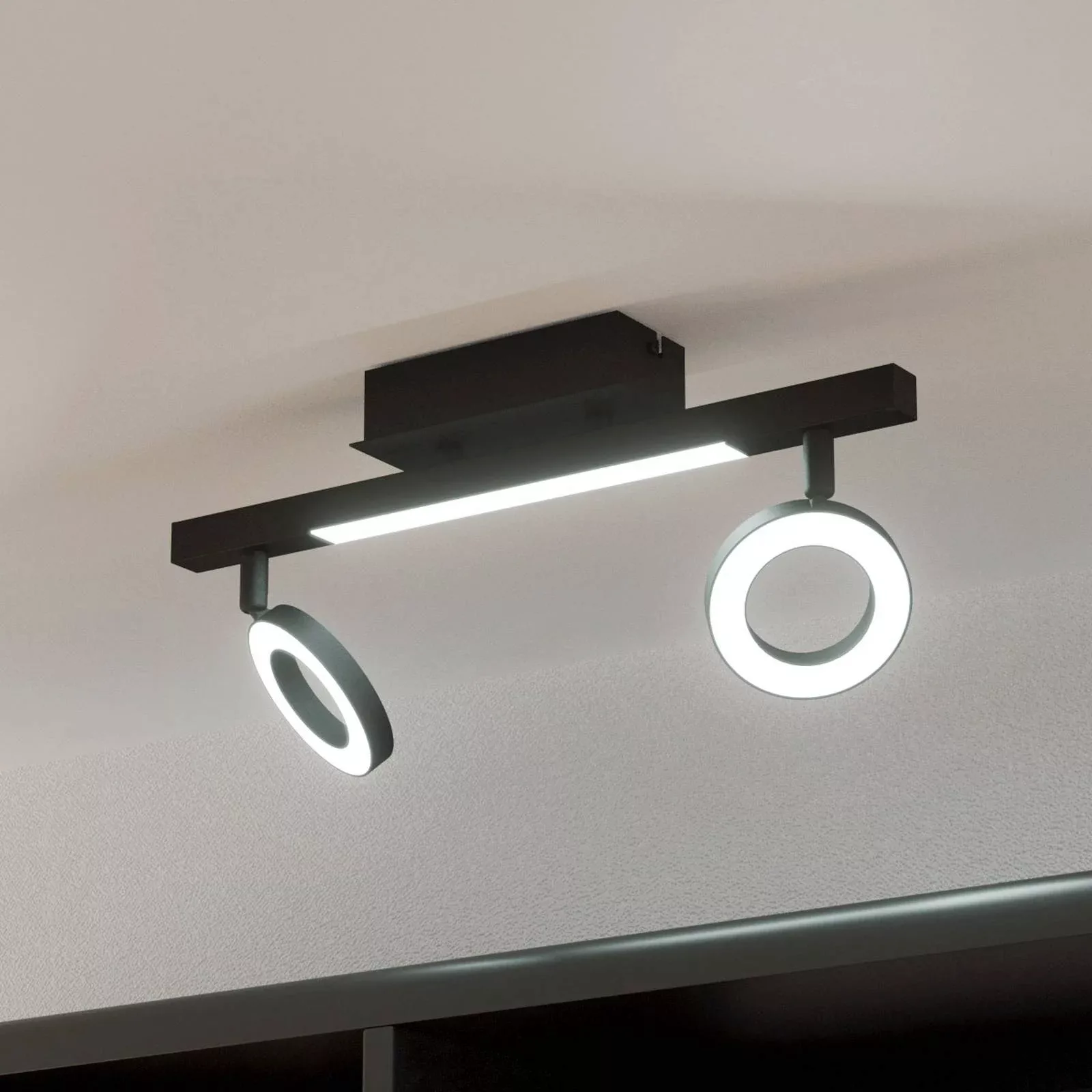 LED-Deckenspot Cardillio 2 schwarz mit zwei Ringen günstig online kaufen