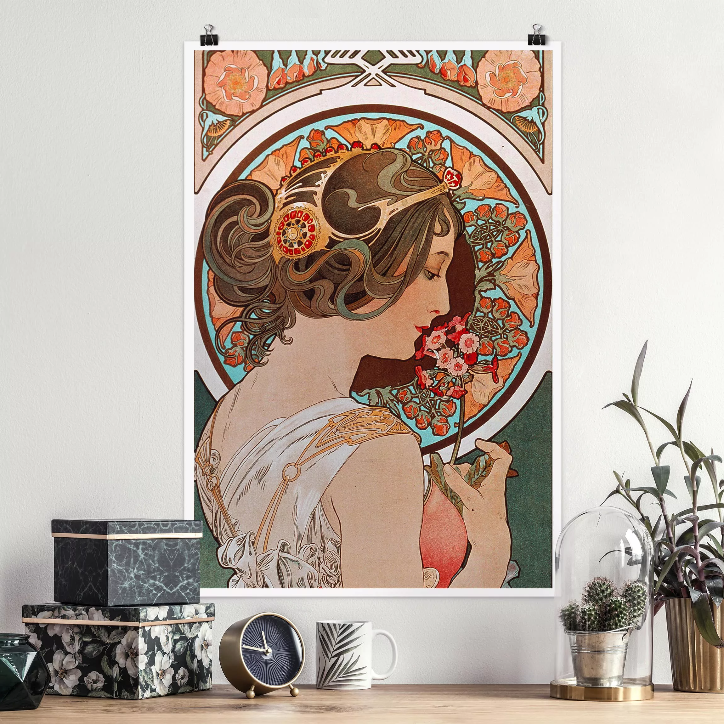 Poster Kunstdruck - Hochformat Alfons Mucha - Schlüsselblume günstig online kaufen