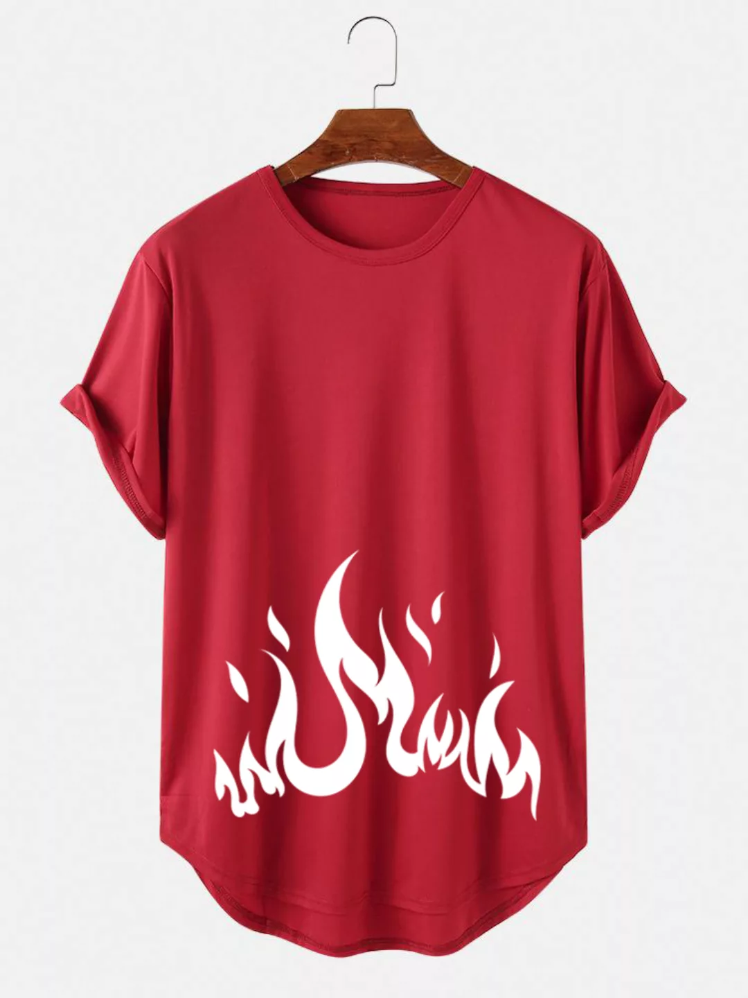 Herren Flame Print O-Neck Kurzarm Light Casual High Low T-Shirts günstig online kaufen