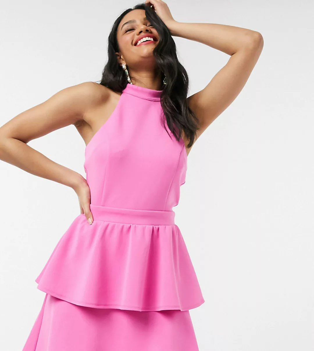 Laced In Love – Neckholder-Minikleid mit doppeltem Rockteil in Rosa günstig online kaufen