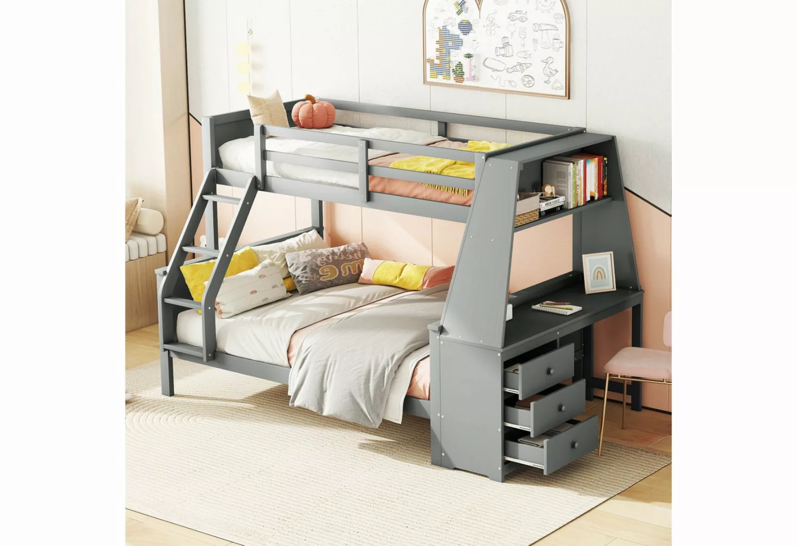 REDOM Etagenbett Kinderbett, ausgestattet mit Tisch, großer Stauraum, hohes günstig online kaufen