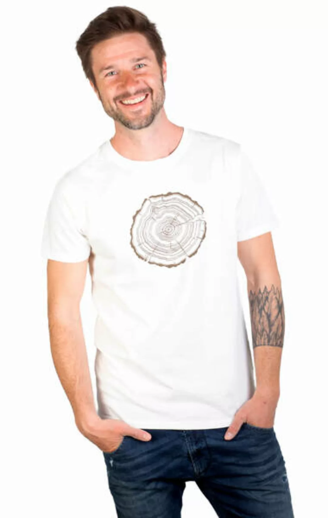 Shirt Aus Biobaumwolle Fairwear Für Herren "Treeslice" In Washed White/blue günstig online kaufen