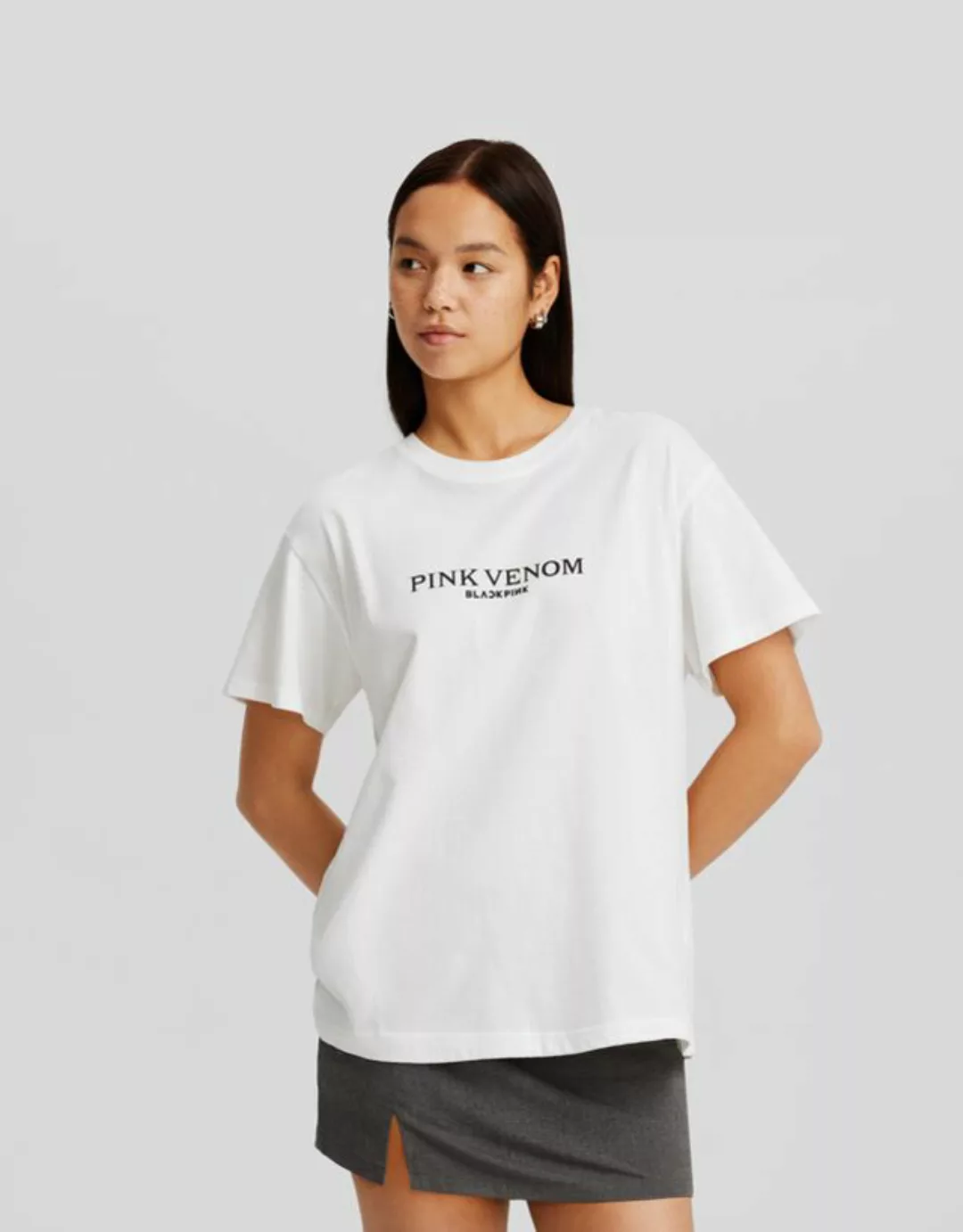 Bershka Blackpink-T-Shirt Mit Print Bskteen L Grbrochenes Weiss günstig online kaufen