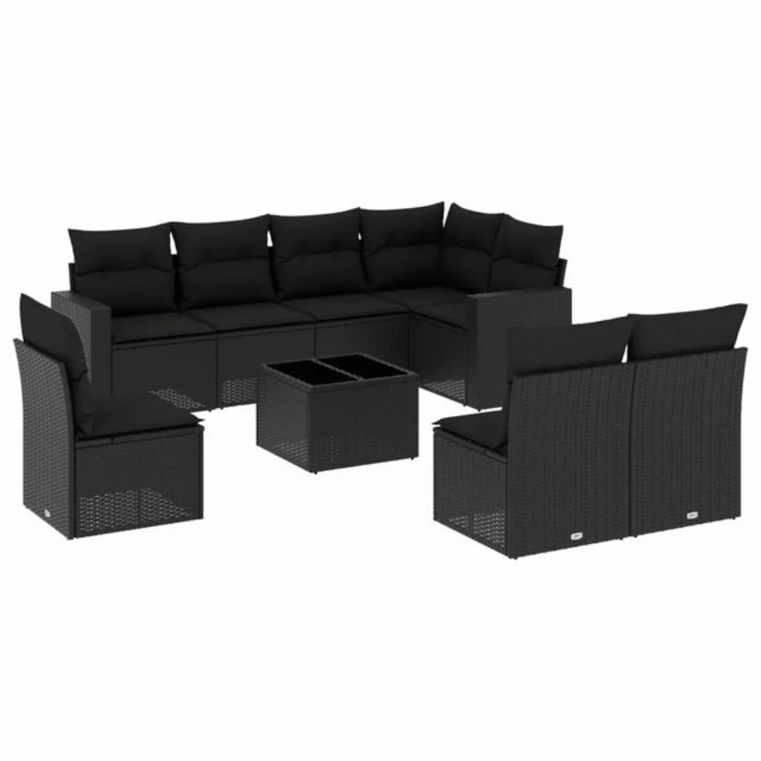 vidaXL Sofaelement 9-tlg. Garten-Sofagarnitur mit Kissen Schwarz Poly Ratta günstig online kaufen