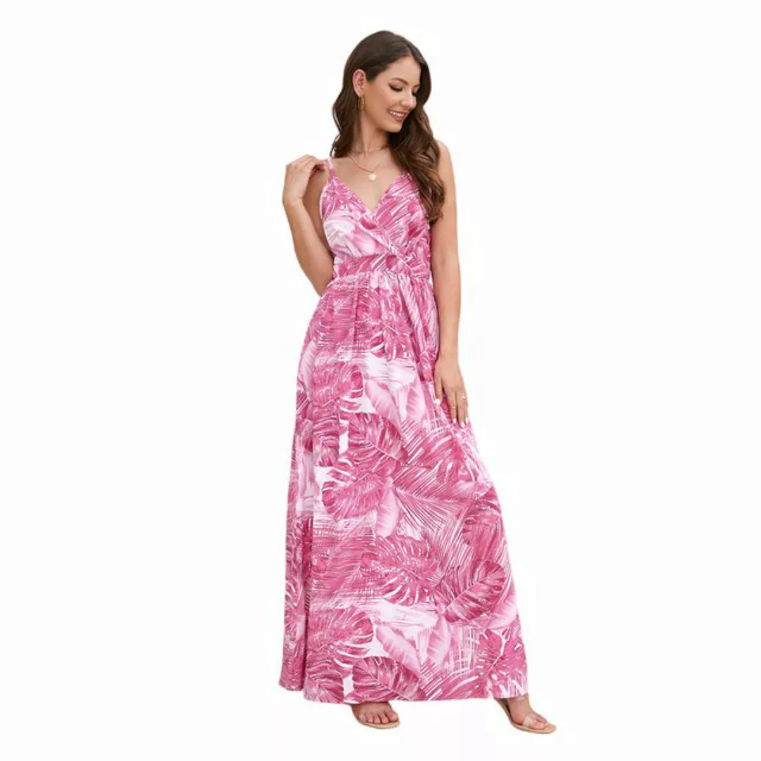 Mayou Sommerkleid Damen Blumendruck Ärmellos V-Ausschnitt Boho Strandkleid günstig online kaufen