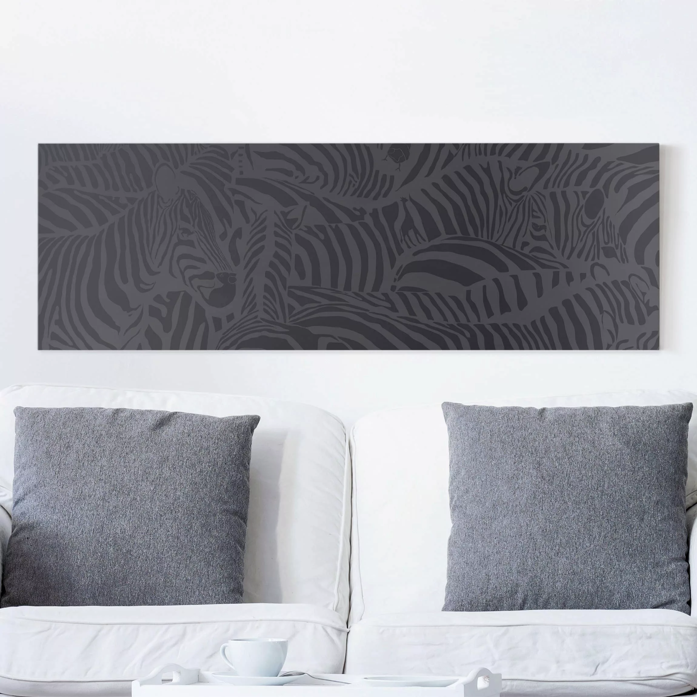 Leinwandbild Muster - Panorama Zebrastreifen Schwarz günstig online kaufen