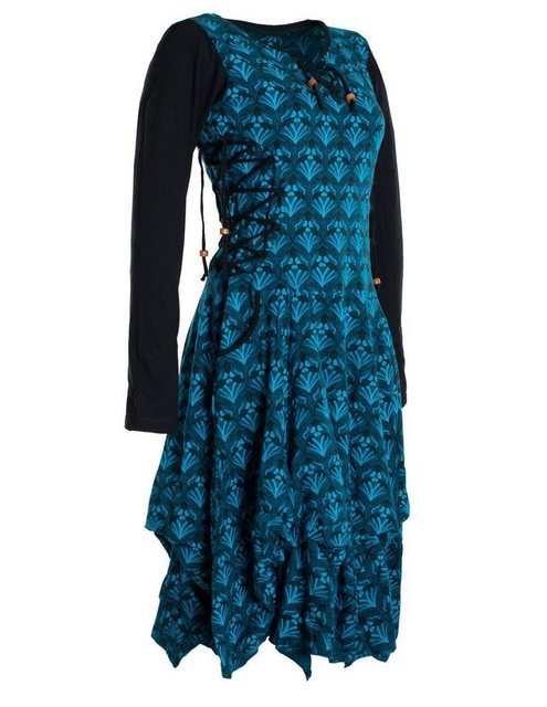 Vishes Jerseykleid Jersey-Kleid Blumenkleid Schnürung V-Ausschnitt Party-, günstig online kaufen