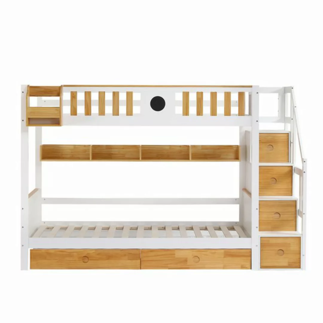 Gotagee Kinderbett Etagenbett 90x200 cm mit Treppe Kiefer 4 Schließfächern günstig online kaufen