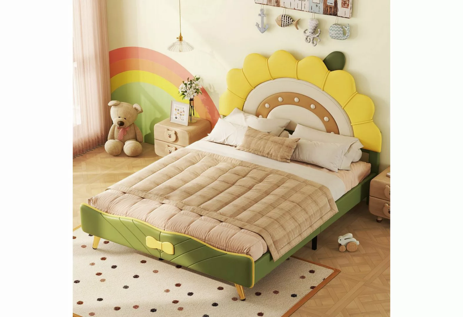 HAUSS SPLOE Kinderbett 140x200cm Kinderbett, Sonnenblumenform, Schleifenver günstig online kaufen