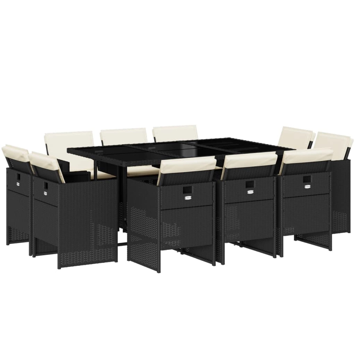 vidaXL 11-Tlg Garten-Essgruppe mit Kissen Schwarz Poly Rattan 3277793 günstig online kaufen