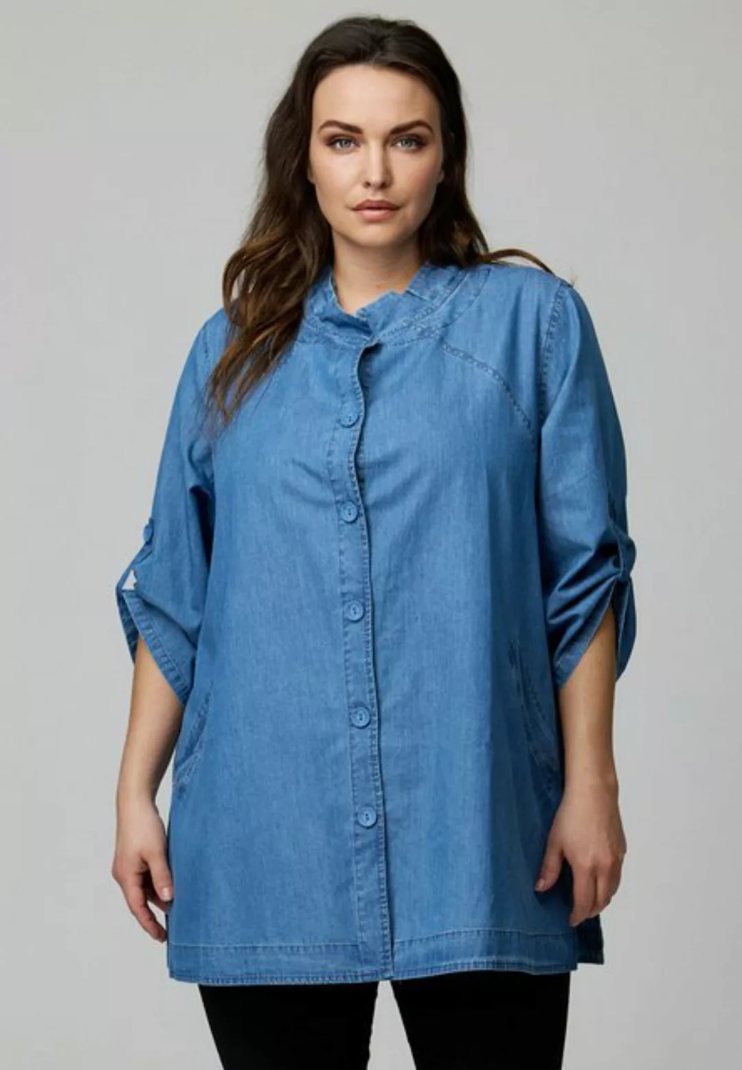 Kekoo Kurzarmbluse Bluse A-Linie in Denim Look aus 100% Baumwolle günstig online kaufen