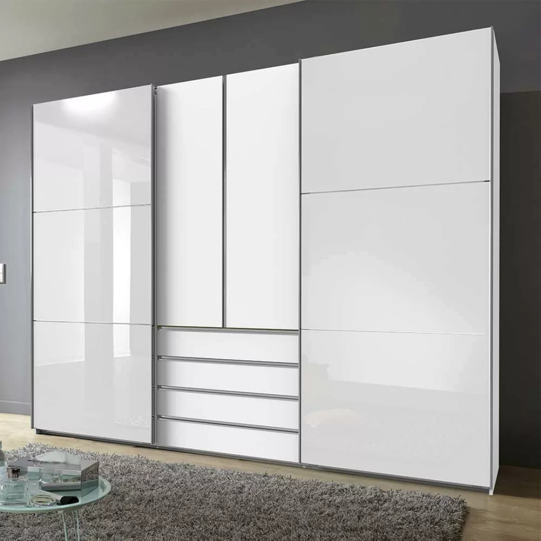 Weißer Schlafzimmerschrank groß mit Dreh- und Schiebetüren vier Schubladen günstig online kaufen