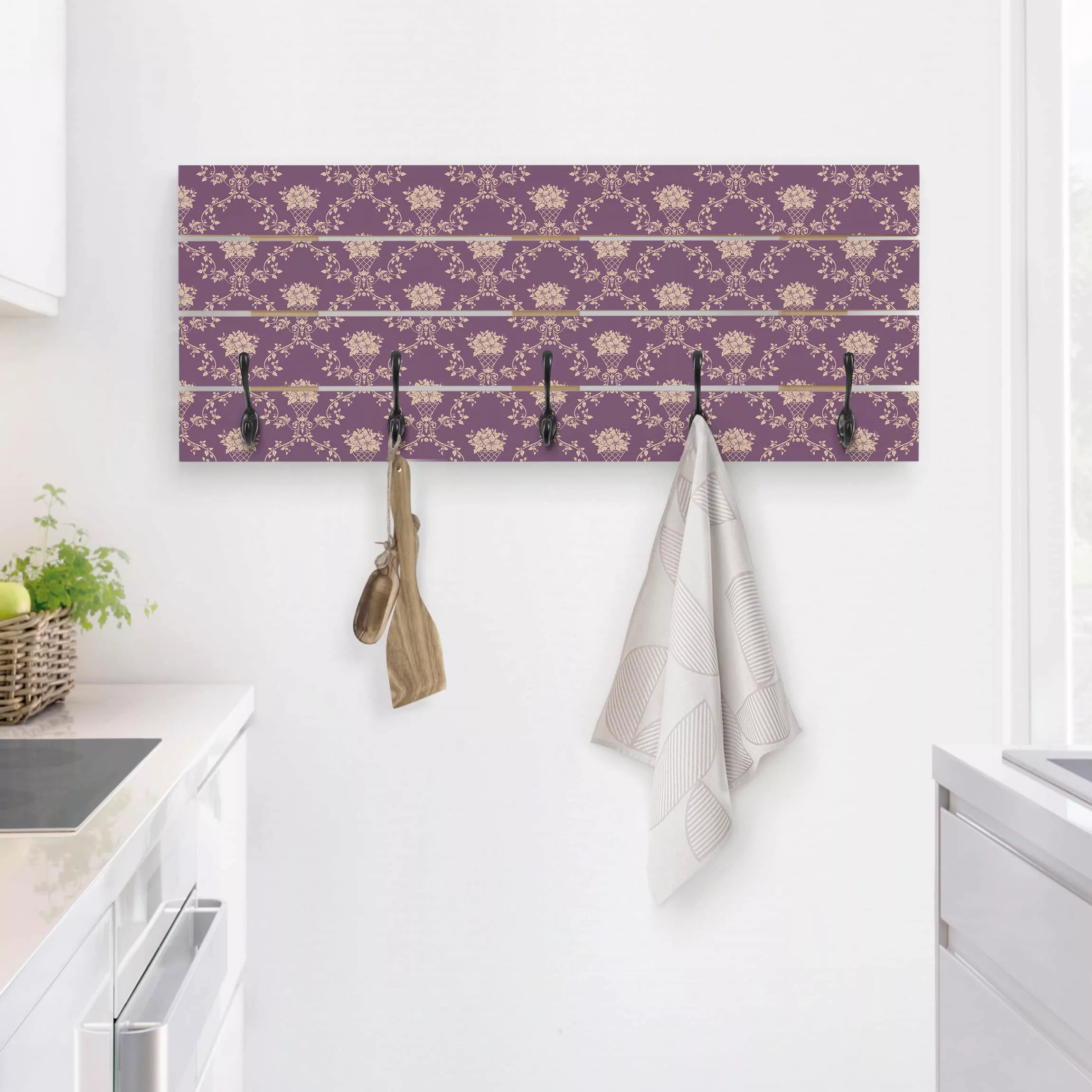 Wandgarderobe Holzpalette Blumen No.RS11 Blumenkorb Violett Layout günstig online kaufen