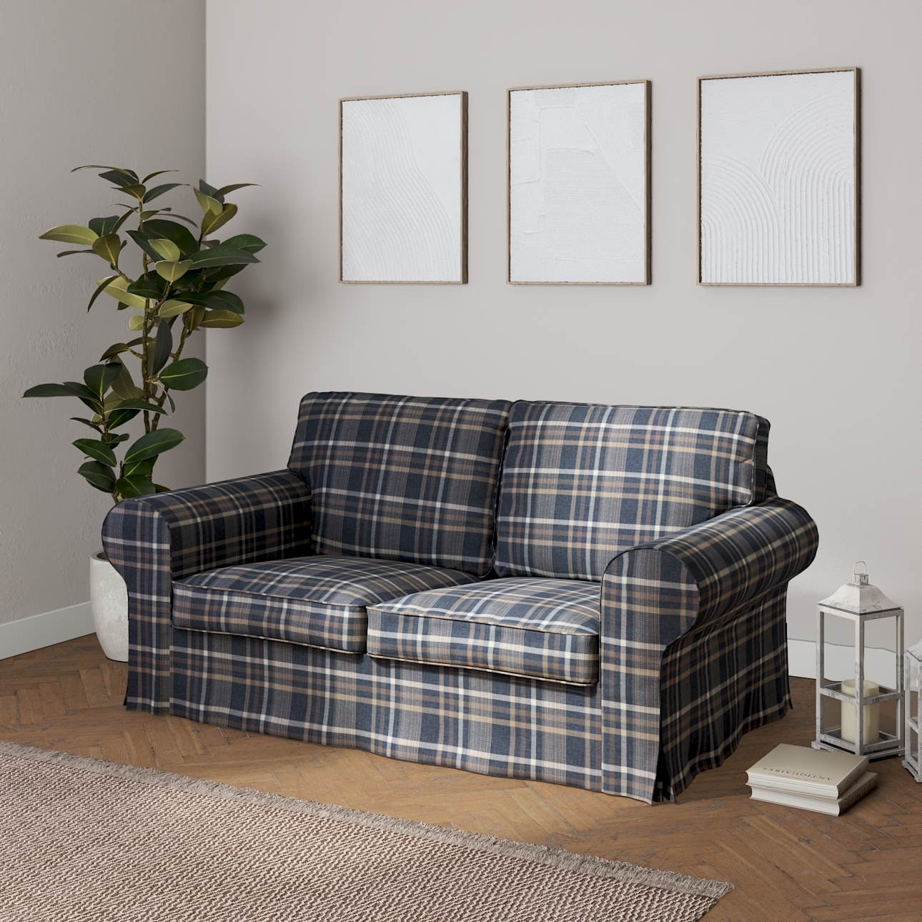 Bezug für Ektorp 2-Sitzer Sofa nicht ausklappbar, braun- blau, Sofabezug fü günstig online kaufen
