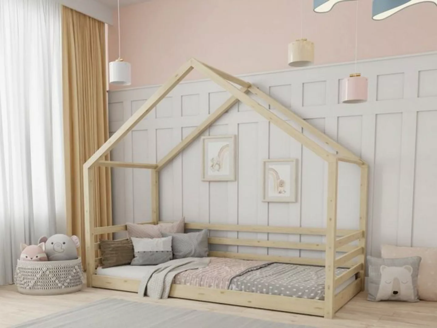 Deine Möbel 24 Hausbett Kinderbett Einzelbett COMET Weiß Grau Kiefer (80x16 günstig online kaufen