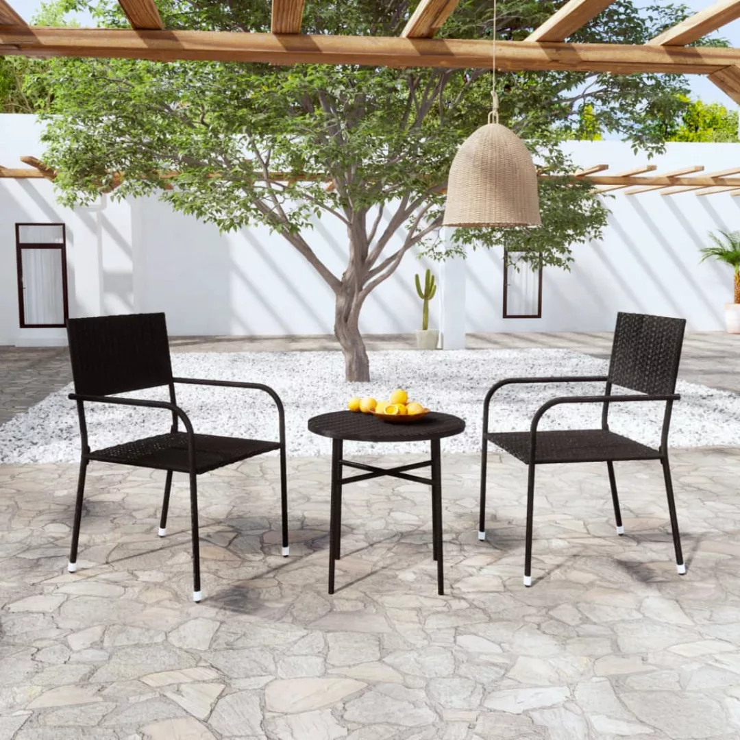 3-tlg. Garten-essgruppe Poly Rattan Schwarz günstig online kaufen