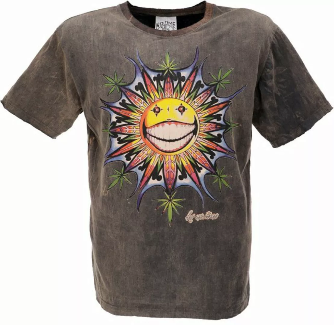 Guru-Shop T-Shirt No time T-Shirt - Happy sun braun Goa Style, Festival, al günstig online kaufen