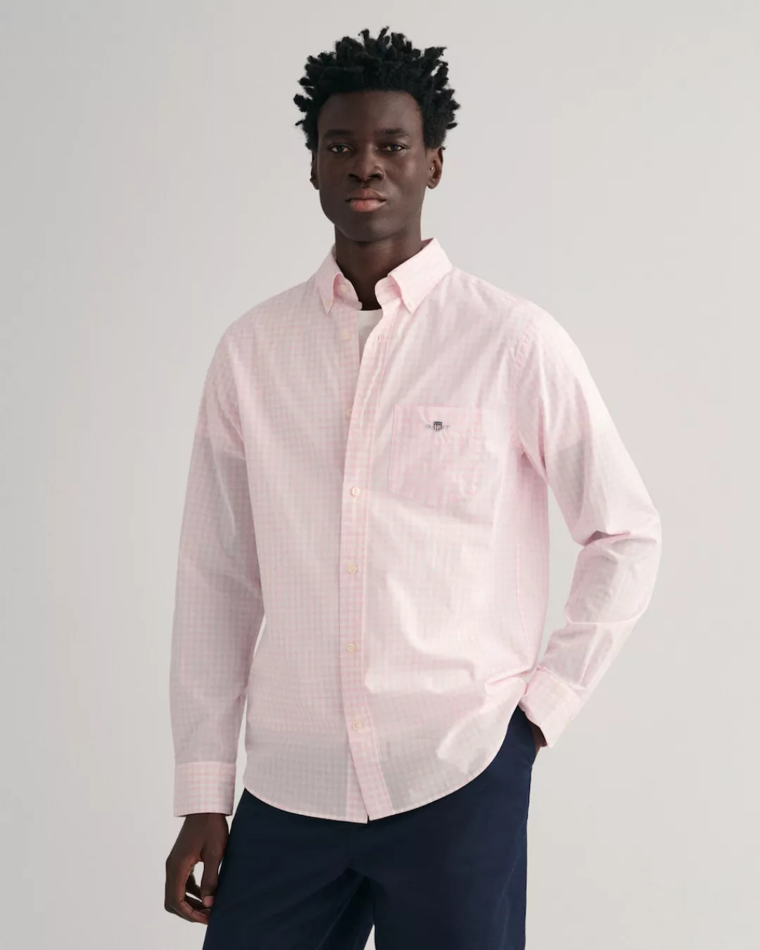 Gant Langarmhemd REG POPLIN GINGHAM SHIRT mit Logostickerei auf der Brust günstig online kaufen