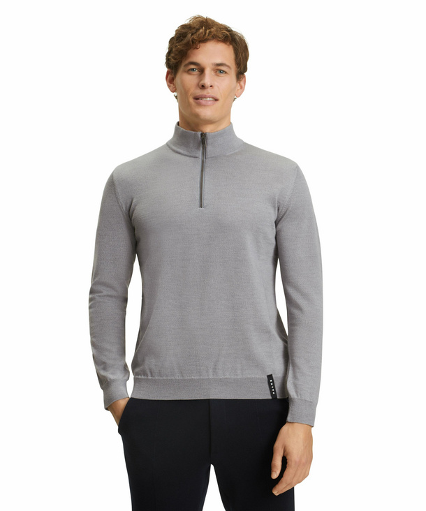 FALKE Herren Pullover Troyer, XL, Grau, Uni, Schurwolle, 60173-339005 günstig online kaufen