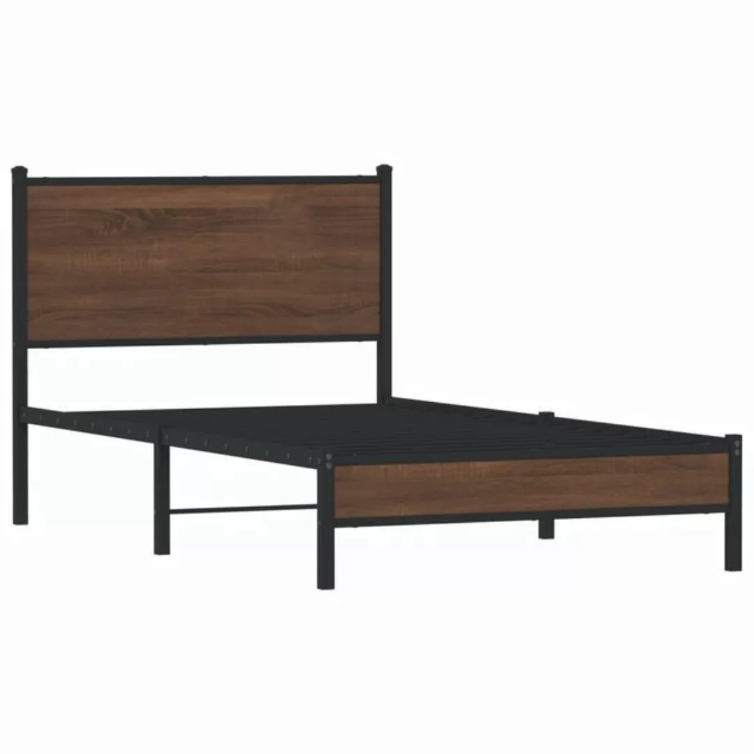 vidaXL Bett Bettgestell mit Kopfteil Metall Braun Eichen-Optik 107x203 cm günstig online kaufen