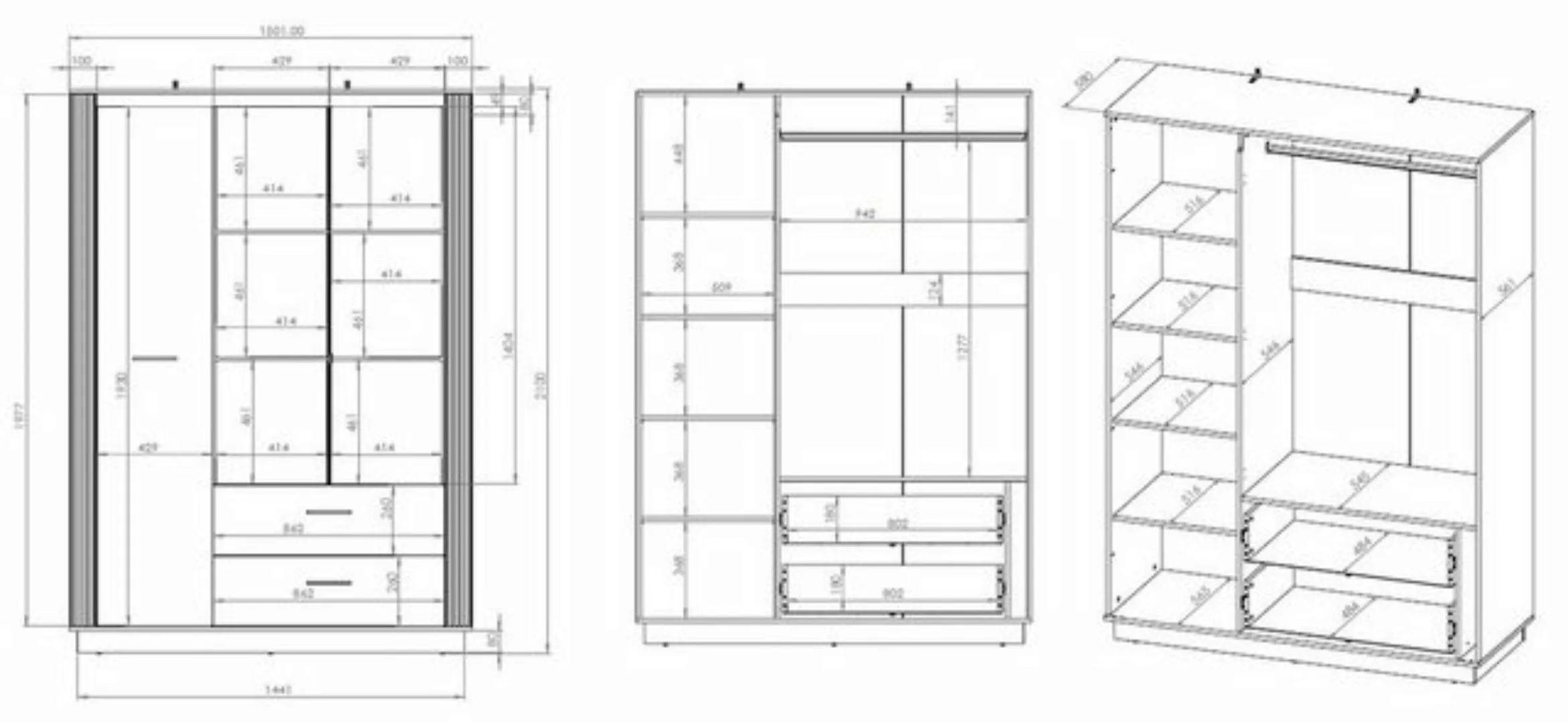 Marmex Möbel Kleiderschrank URSO 02 dreitüriger Spiegelschrank Drehtürensch günstig online kaufen