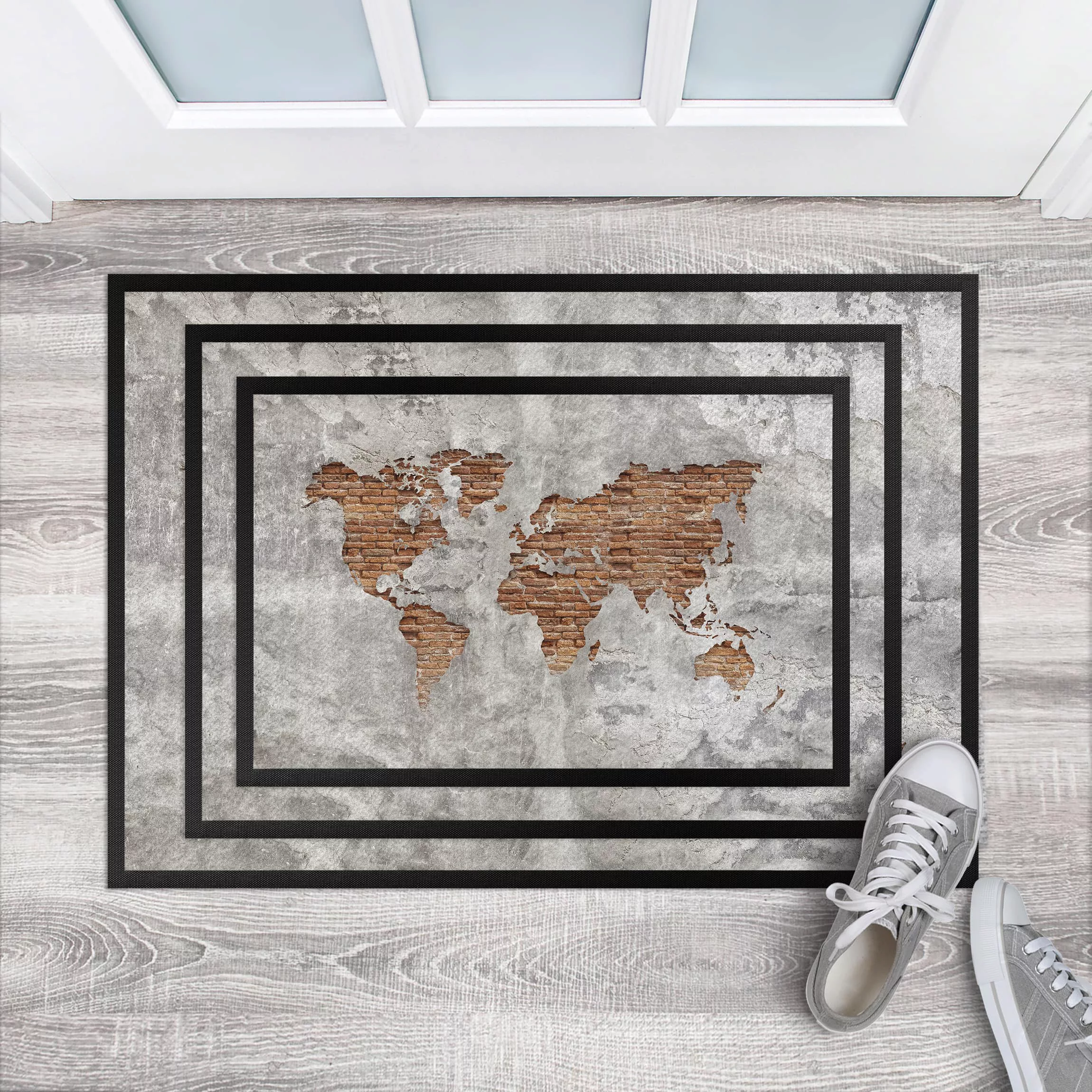 Fußmatte Steinoptik Shabby Beton Backstein Weltkarte günstig online kaufen