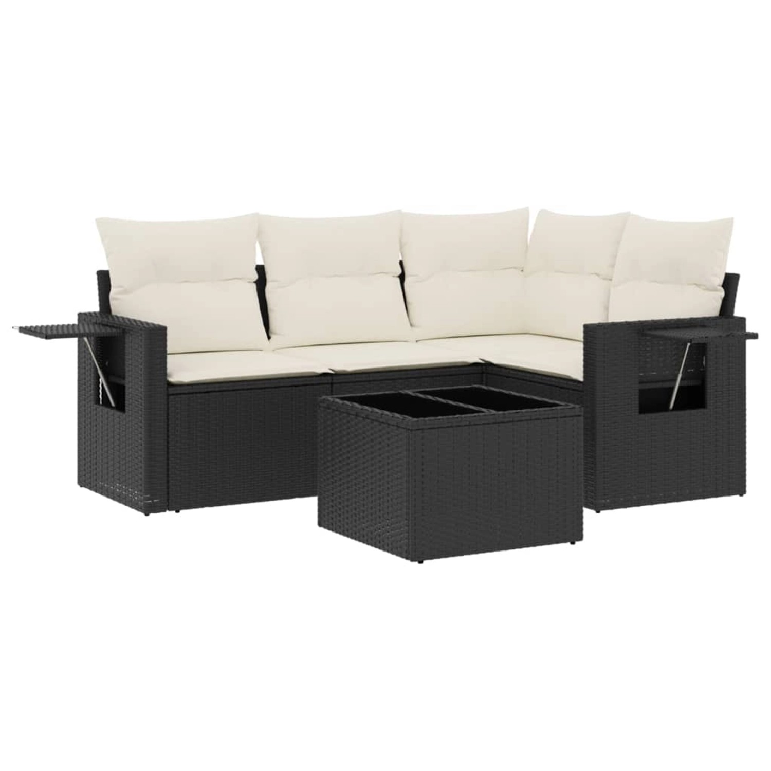 vidaXL 5-Tlg Garten-Sofagarnitur mit Kissen Schwarz Poly Rattan 3252453 günstig online kaufen