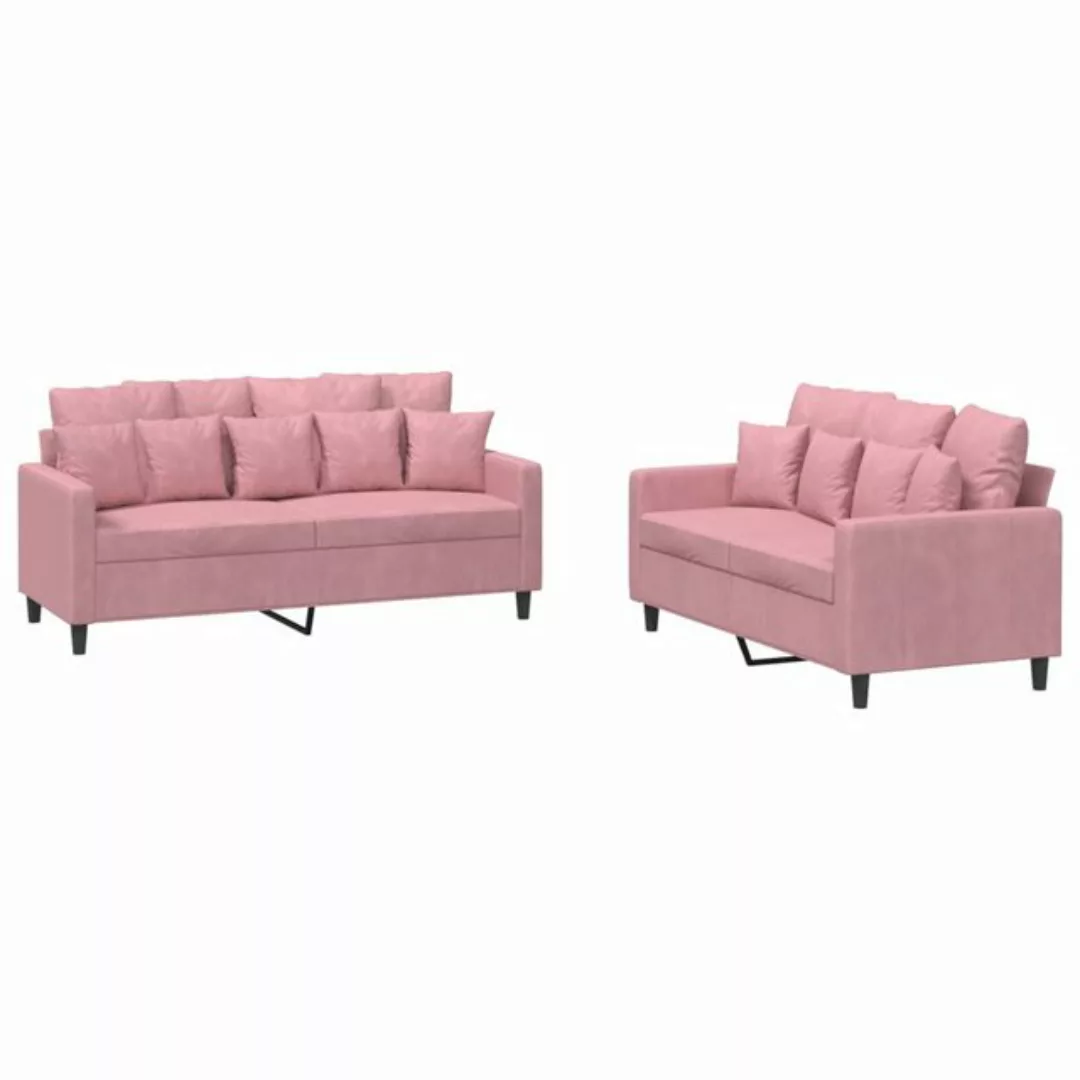 vidaXL Sofa Sofagarnitur Set mit Kissen Samt, 2-tlg., Rosa günstig online kaufen