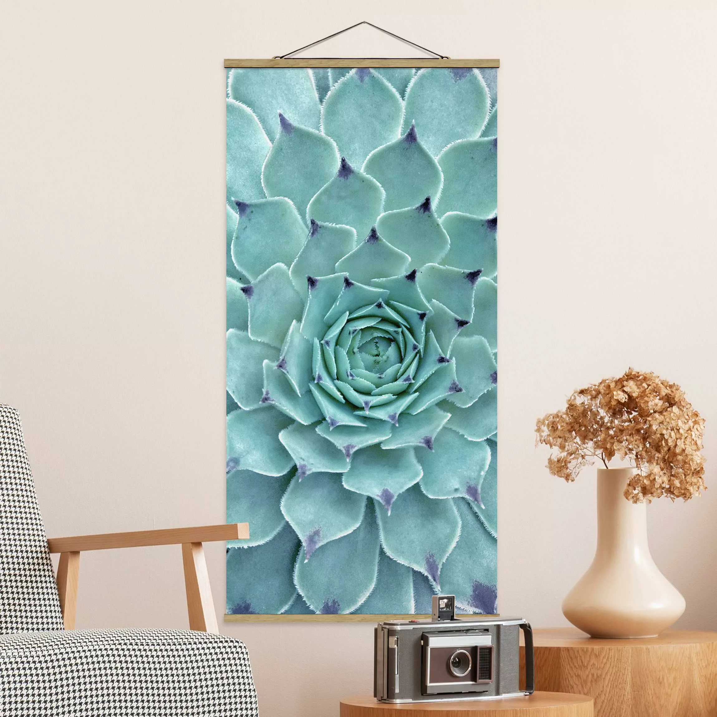 Stoffbild Blumen mit Posterleisten - Hochformat Kaktus Agave günstig online kaufen