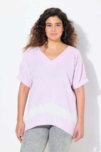 Ulla Popken Druckbluse Musselin-Blusenshirt Oversized V-Ausschnitt günstig online kaufen