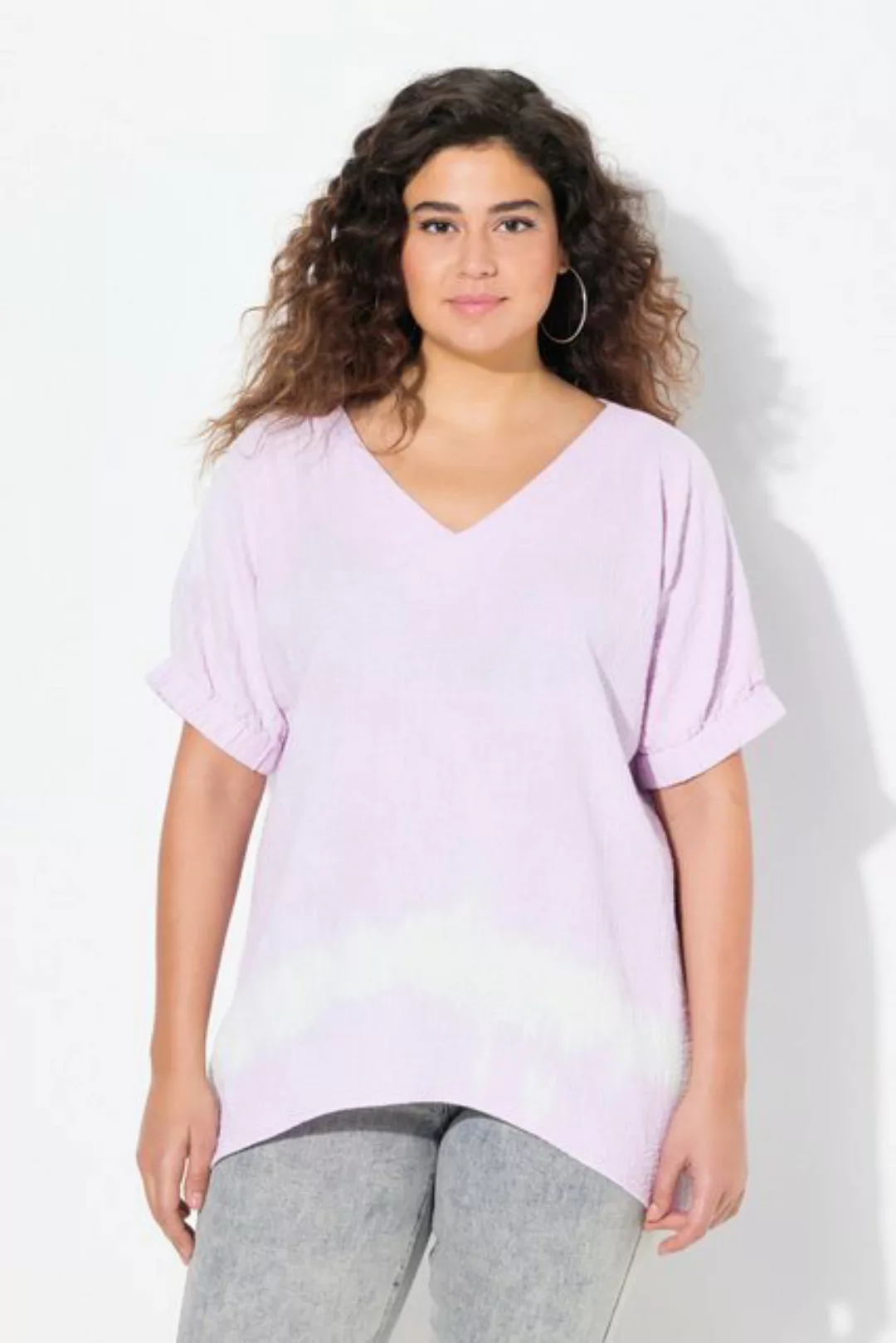 Ulla Popken Druckbluse Musselin-Blusenshirt Oversized V-Ausschnitt günstig online kaufen