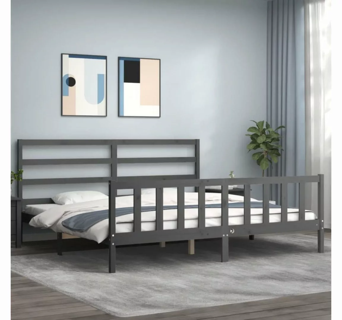 furnicato Bett Massivholzbett mit Kopfteil Grau 200x200 cm günstig online kaufen