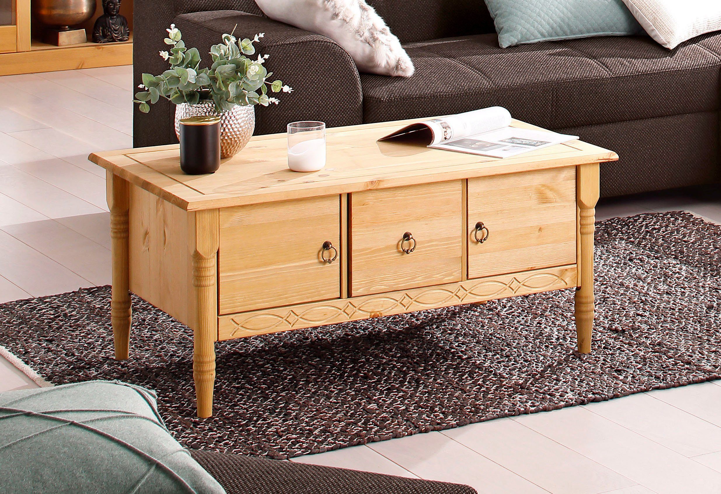 Home affaire Couchtisch "Indra", aus massiver Kiefer, FSC, mit Stauraum, de günstig online kaufen