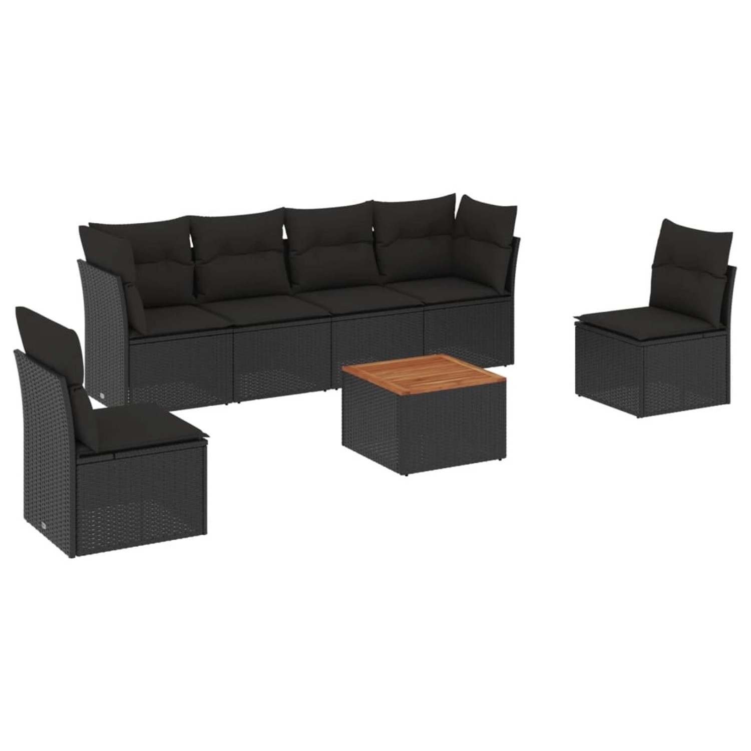 vidaXL 7-Tlg Garten-Sofagarnitur mit Kissen Schwarz Poly Rattan 3255880 günstig online kaufen