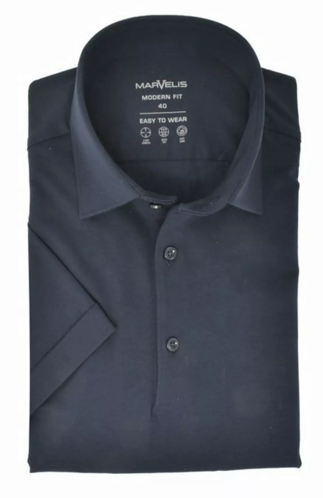 MARVELIS Kurzarmhemd Kurzarmhemd - Modern Fit - Einfarbig - Marine günstig online kaufen
