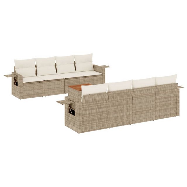 vidaXL Sofaelement 9-tlg. Garten-Sofagarnitur mit Kissen Beige Poly Rattan günstig online kaufen